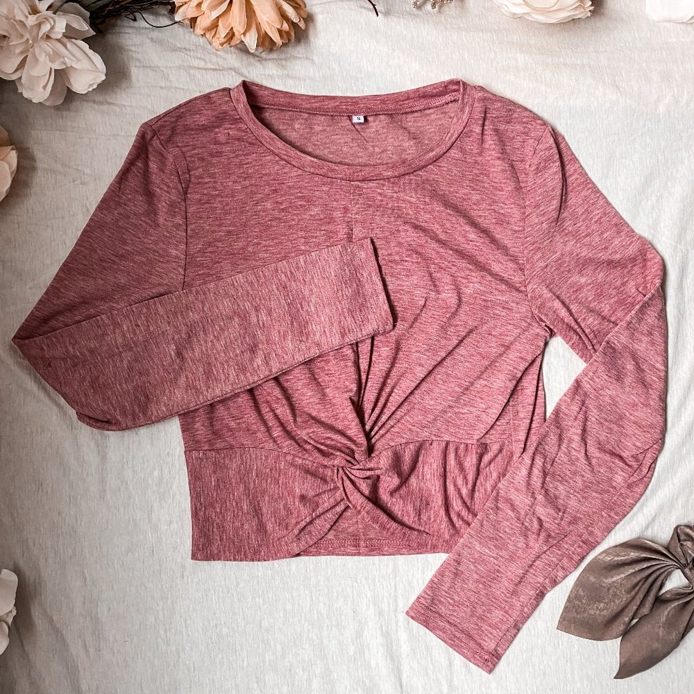 Heather Pink Long Sleeve Crop Top